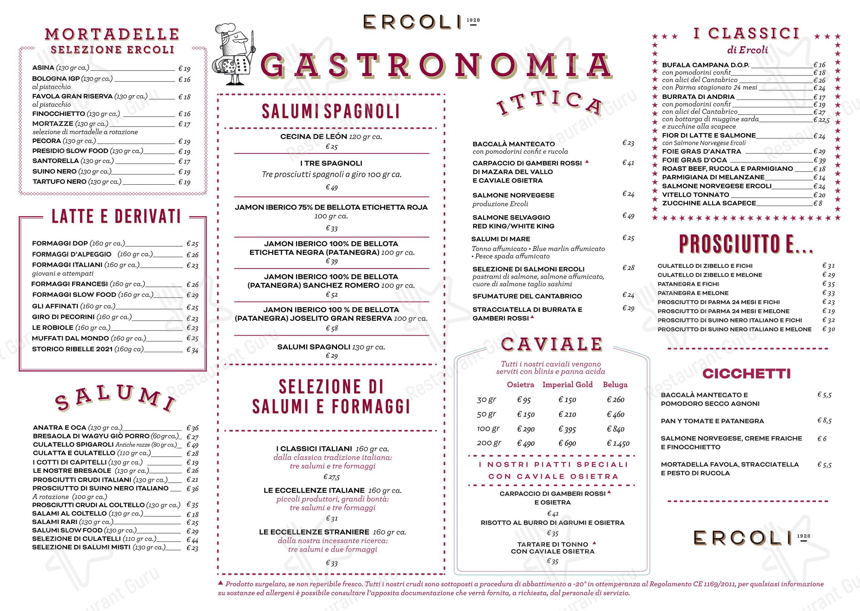 Menu per Ercoli 1928 Prati in Roma