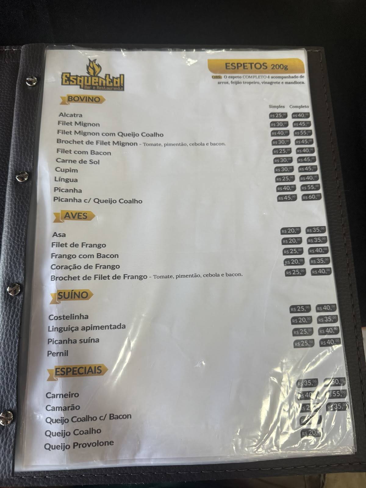 Esquenta cardápio