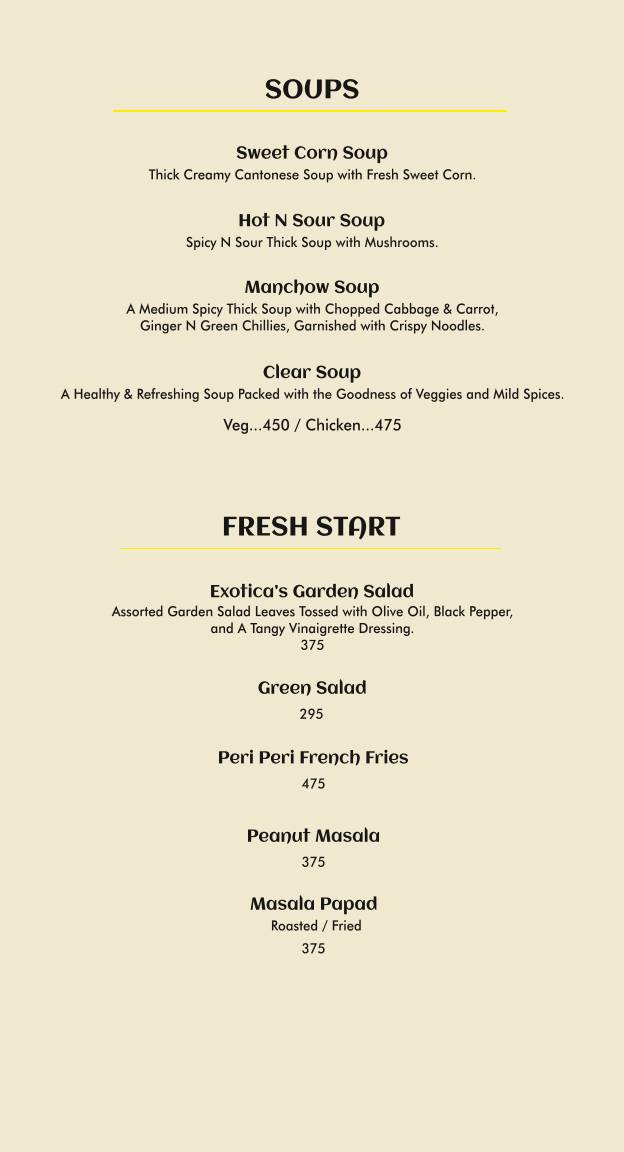 Exotica Hitech City- North Indian Rooftop Restaurant menu