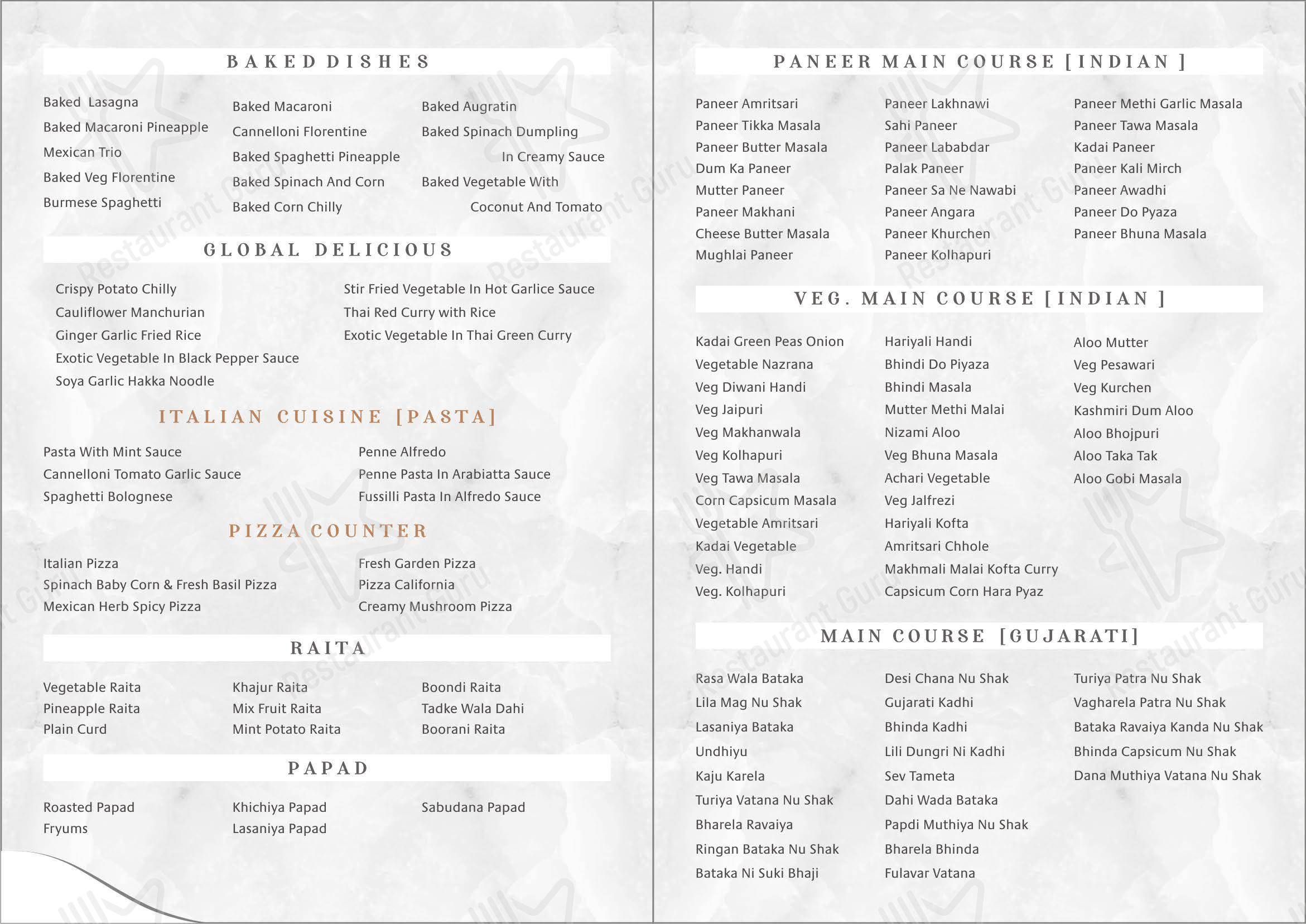 Menu for the Exuberance Restaurant & Banquet restaurant