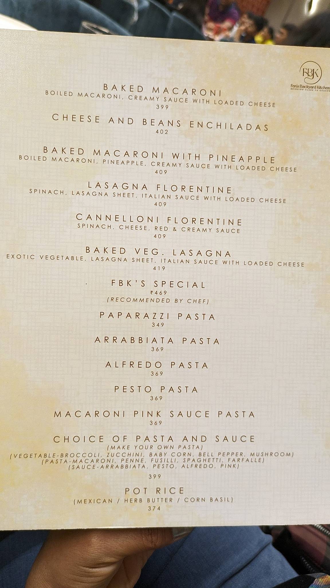 FBK - FEN'S BACKYARD KITCHEN menu