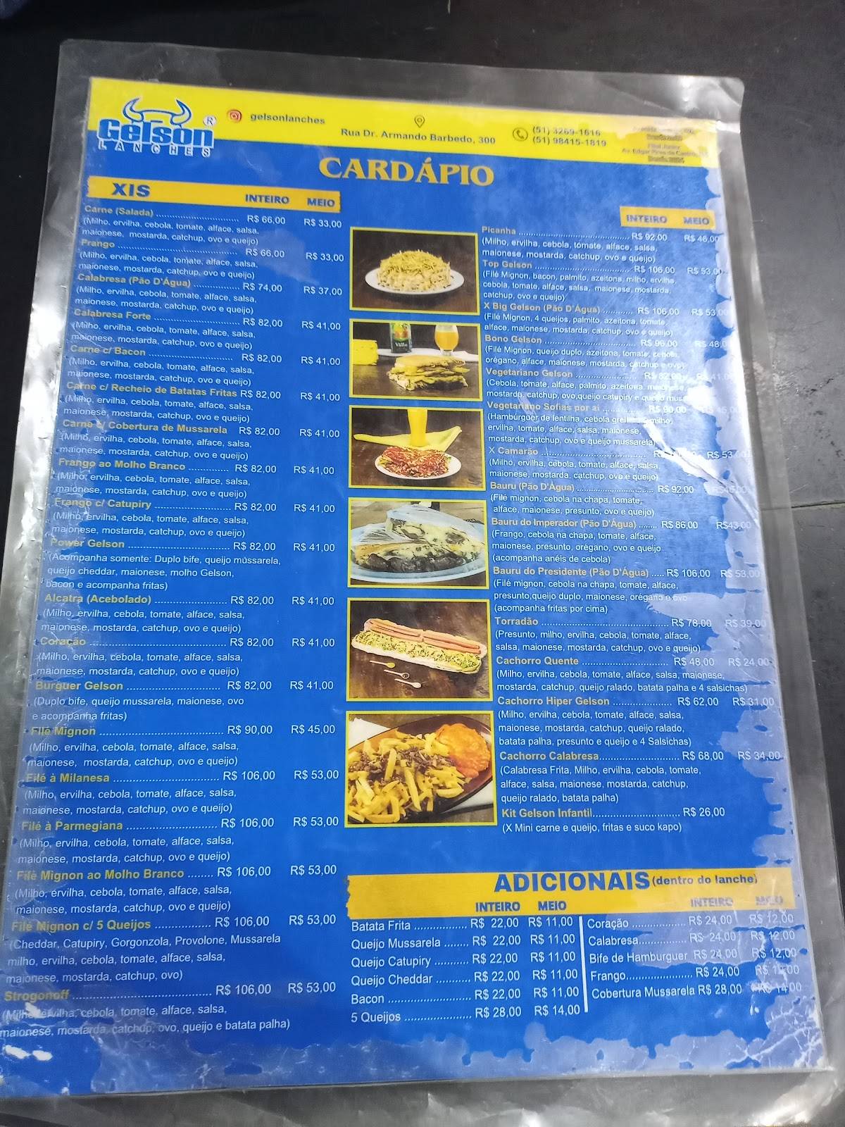 Gelson Lanches cardápio