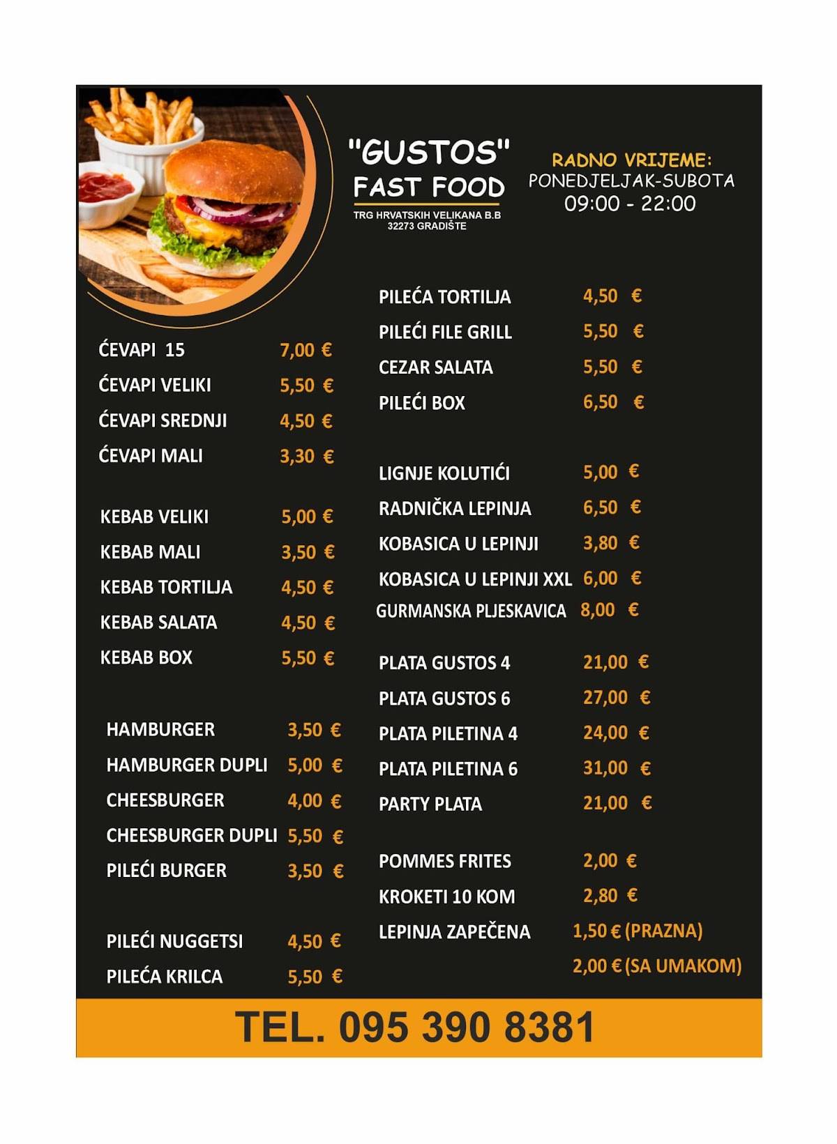 Menu di Fast food Gustos 
