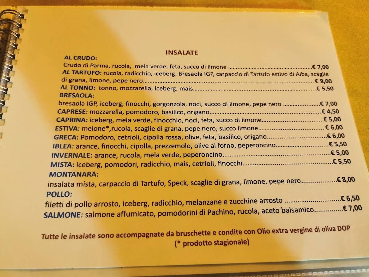 Menu di Le tre vie 