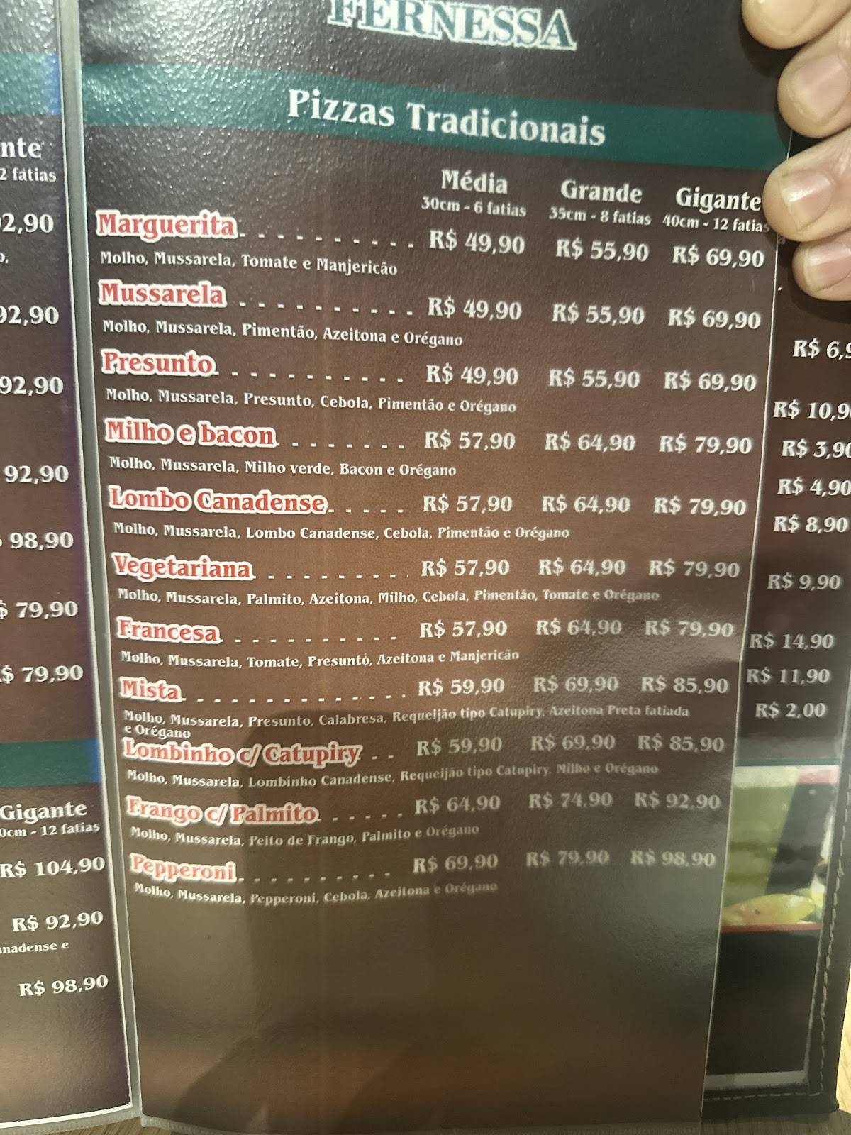 Fernessa Pizzaria e Lanchonete cardápio