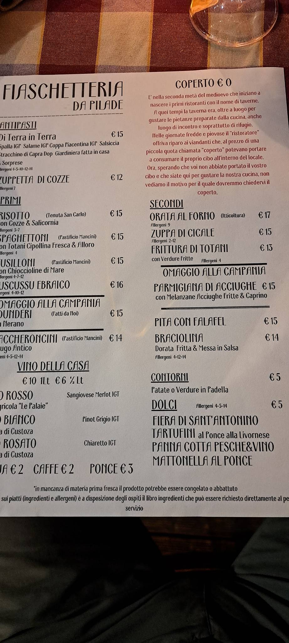 Menu di Fiaschetteria da Pilade 