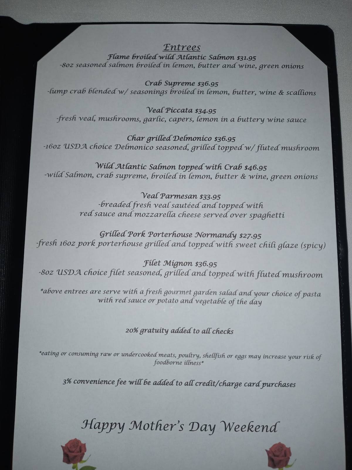 Menu at Finelli's Italian Villa restaurant, Altoona