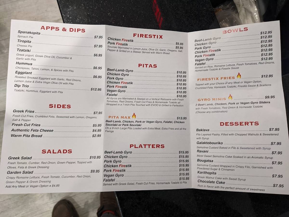 Menu at Firestix Greek Grill restaurant, Wanaque