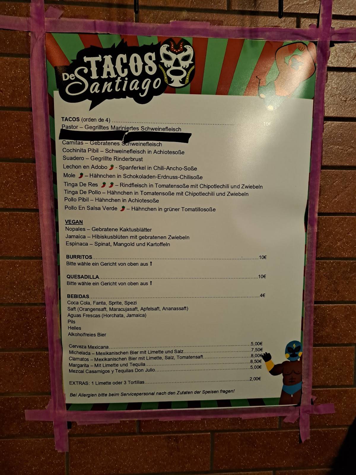 Speisekarte von Fonda de Santiago restaurant, Frankfurt am Main