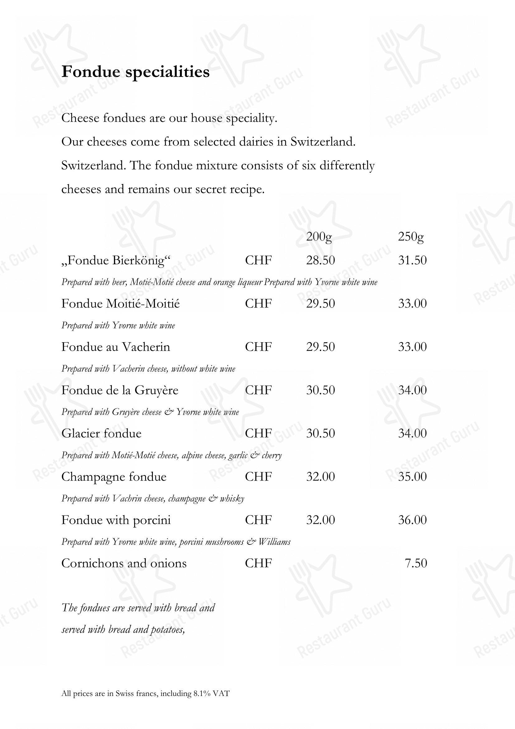 菜单 per Fondue Beizli Chur ristorante