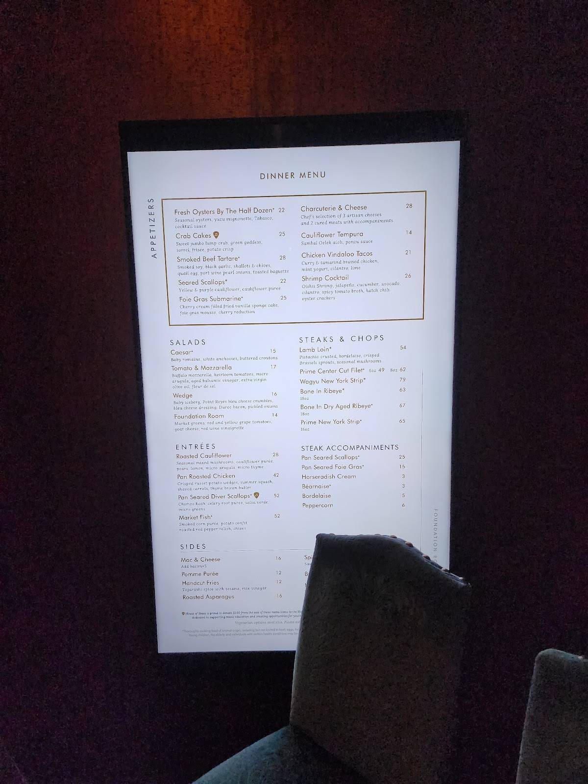 Menu at Foundation Room Las Vegas pub & bar, Las Vegas, S Las Vegas Blvd