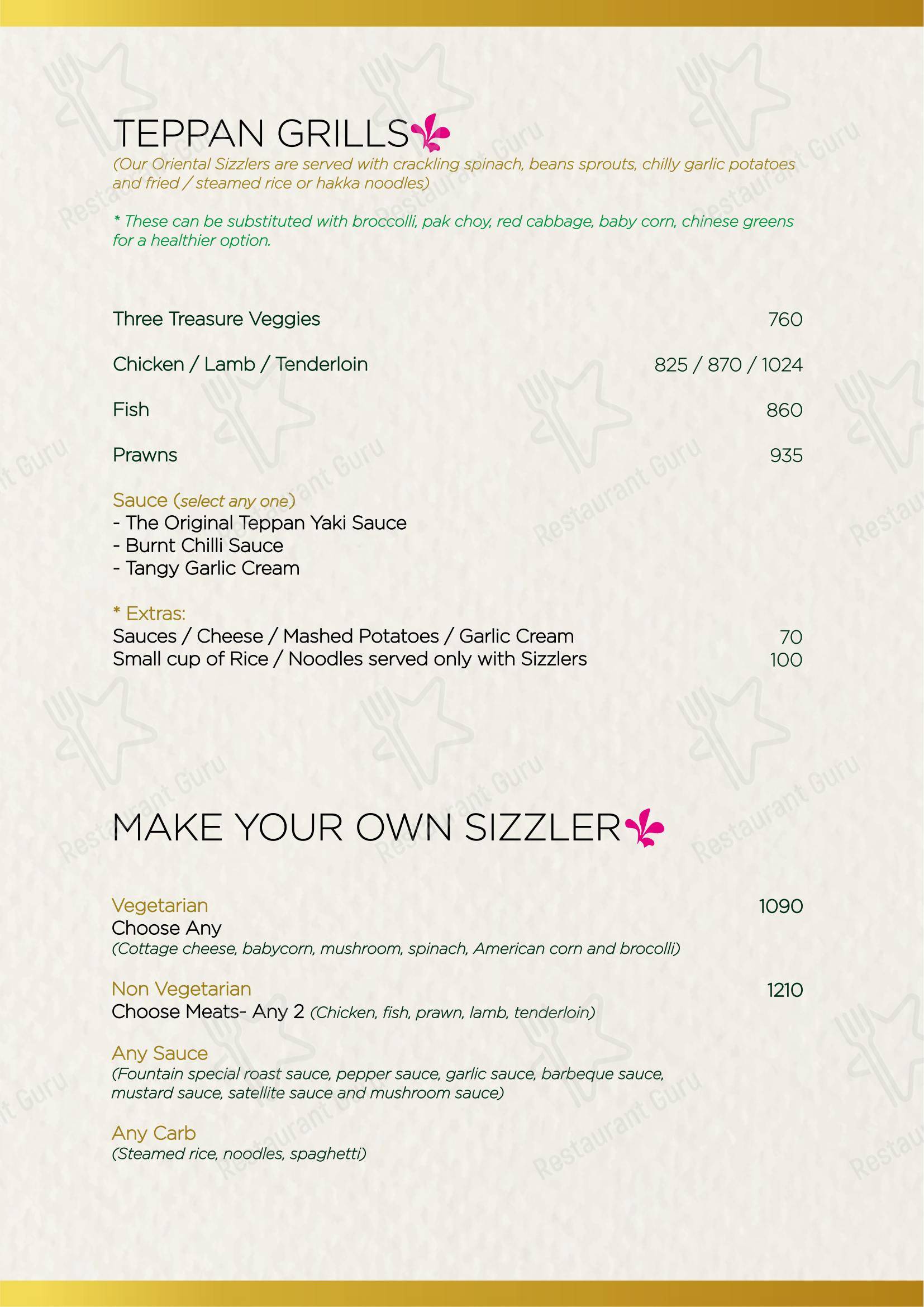 Menu for Fountain Sizzlers in Mumbai