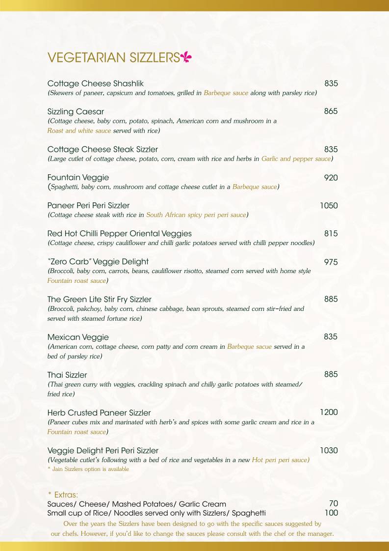 Fountain Sizzlers menu