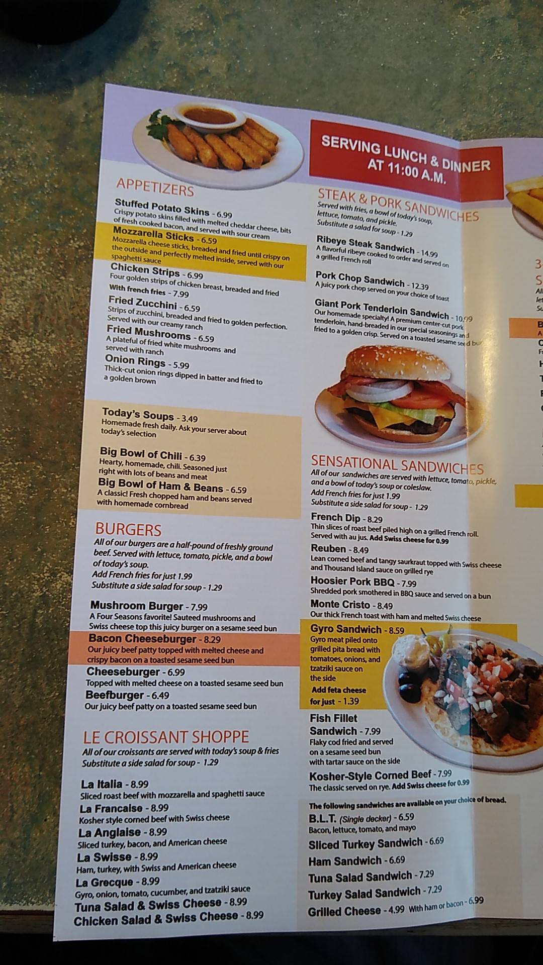 Menu at Four Seasons Diner restaurant, Indianapolis, Shadeland Ave