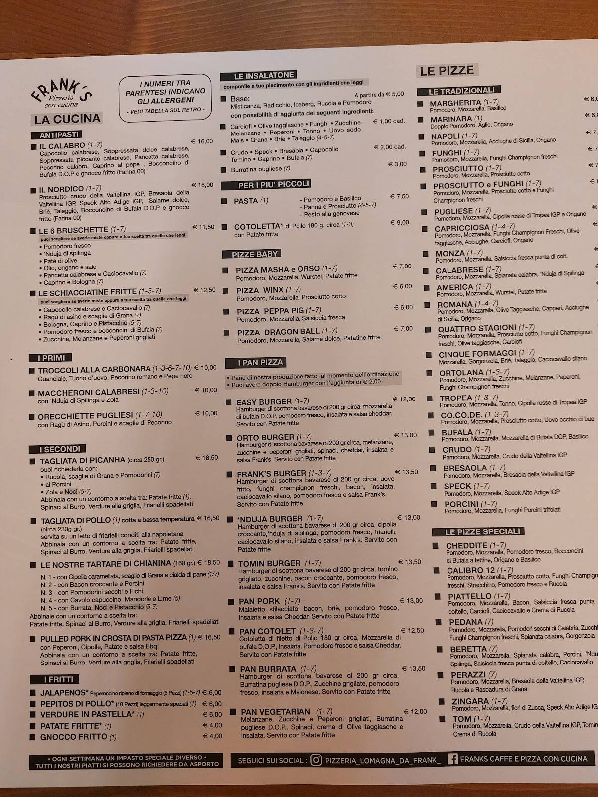 Menu di Frank'pizzeria Con Cucina 
