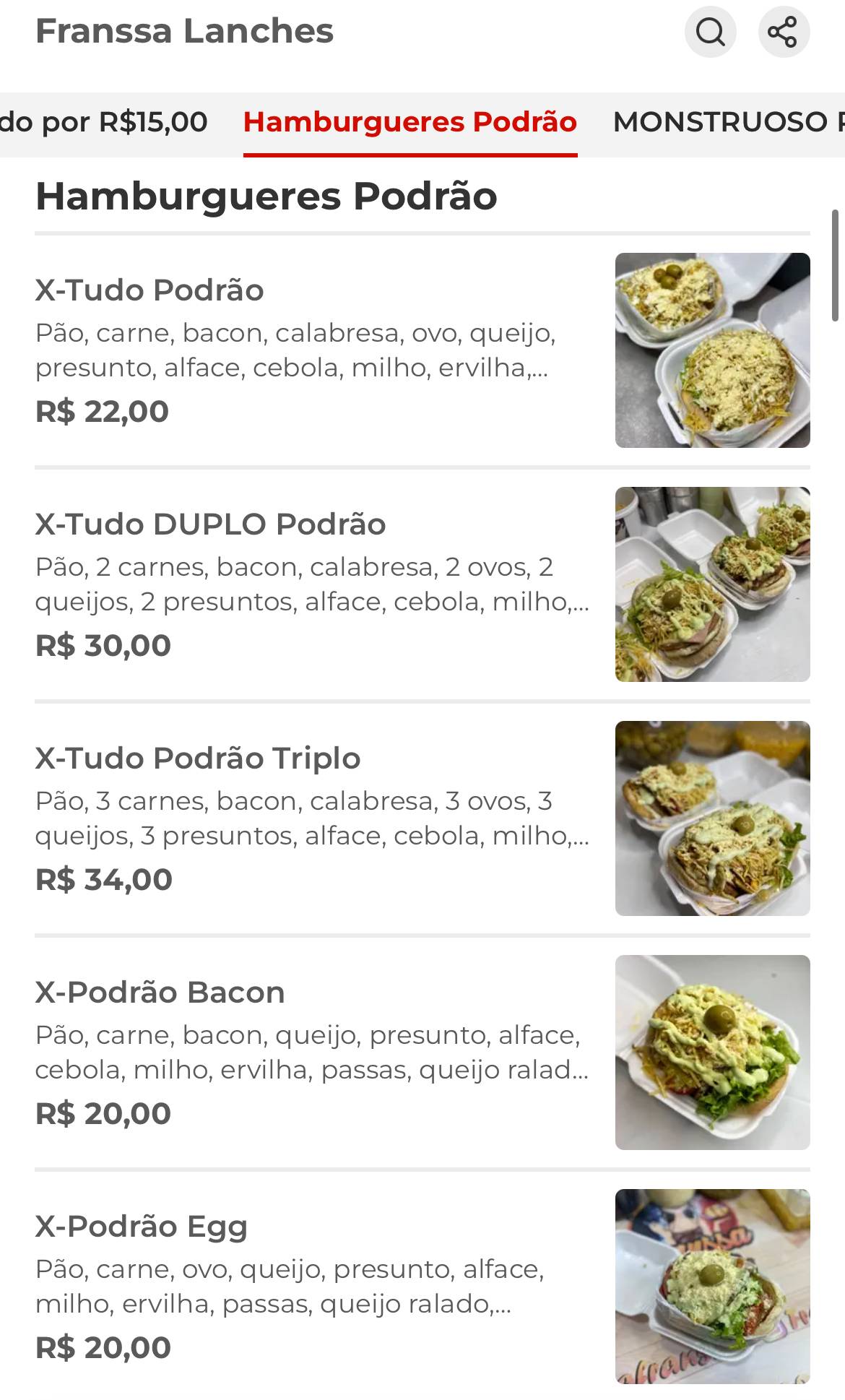 Franssa Lanches cardápio