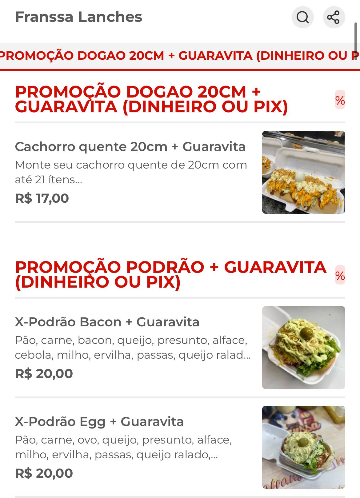 Franssa Lanches cardápio