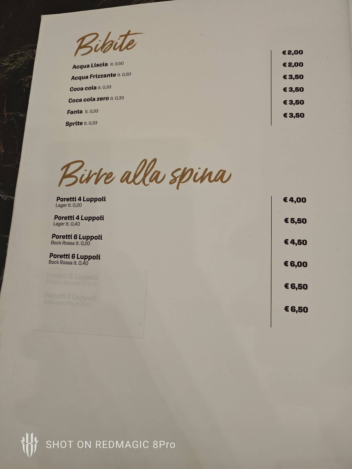 Menu di Fresco Trattoria Pizzeria Sempione 