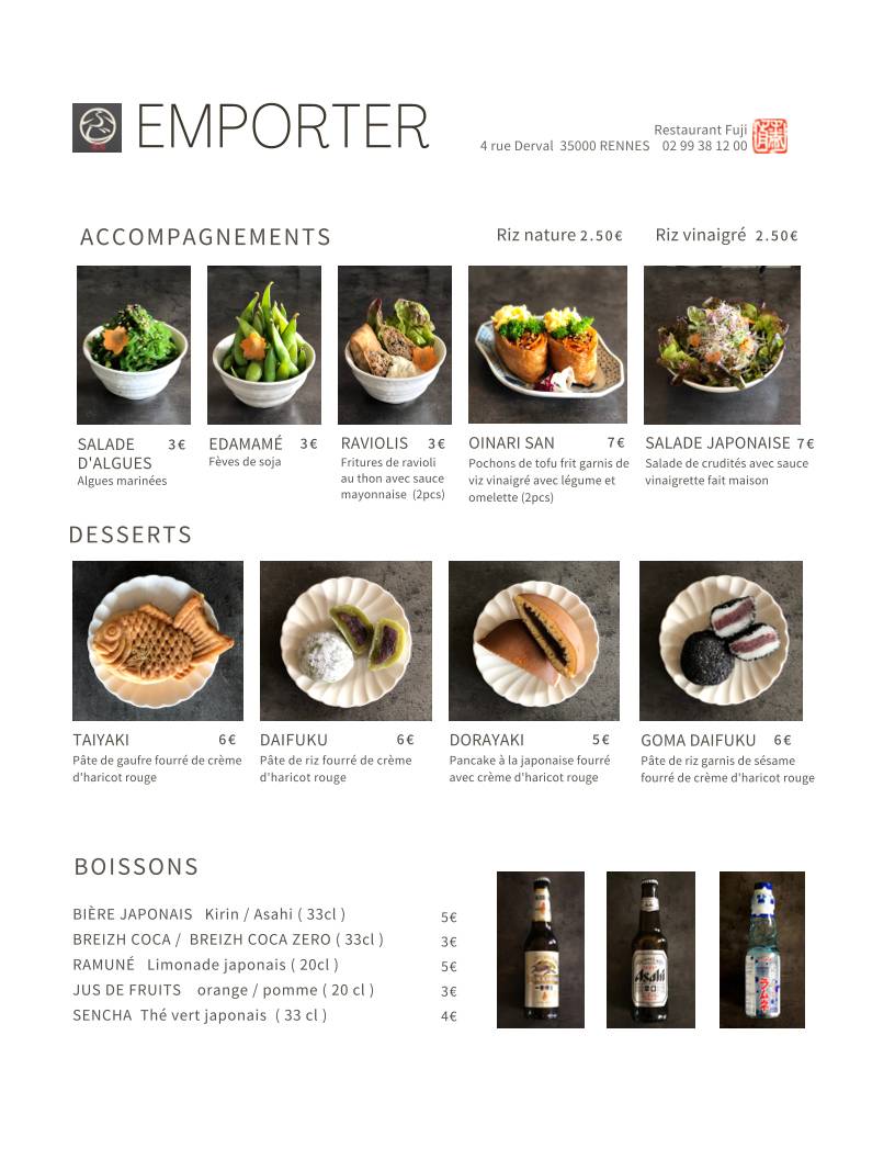 Menu de Le Fuji