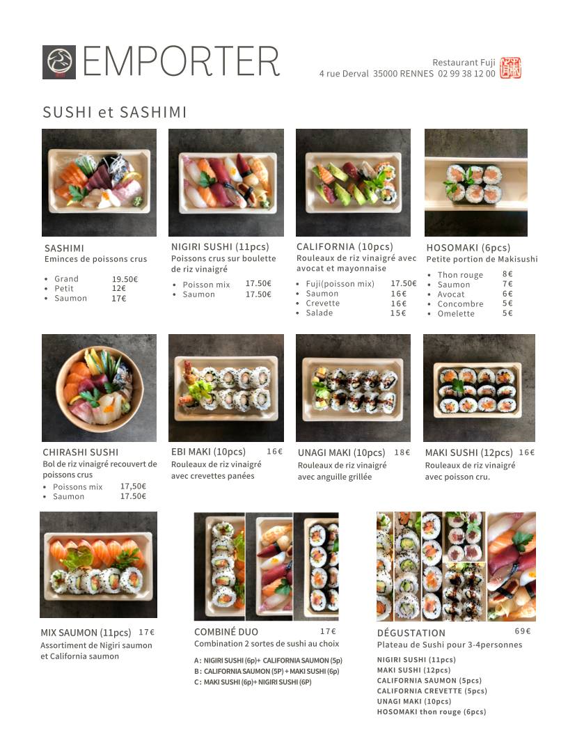 Menu de Le Fuji