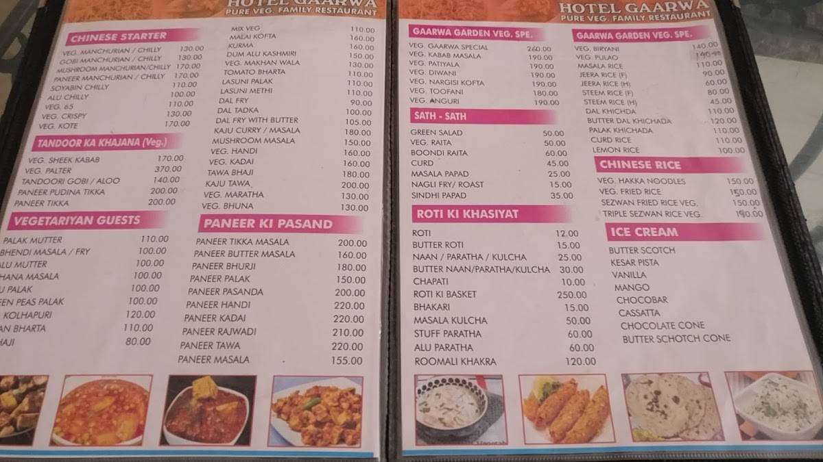 Garwa Hotel Nashik Family Restobar & Banquet menu