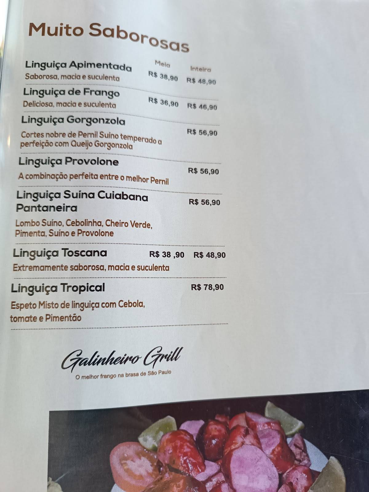 Galinheiro Grill cardápio