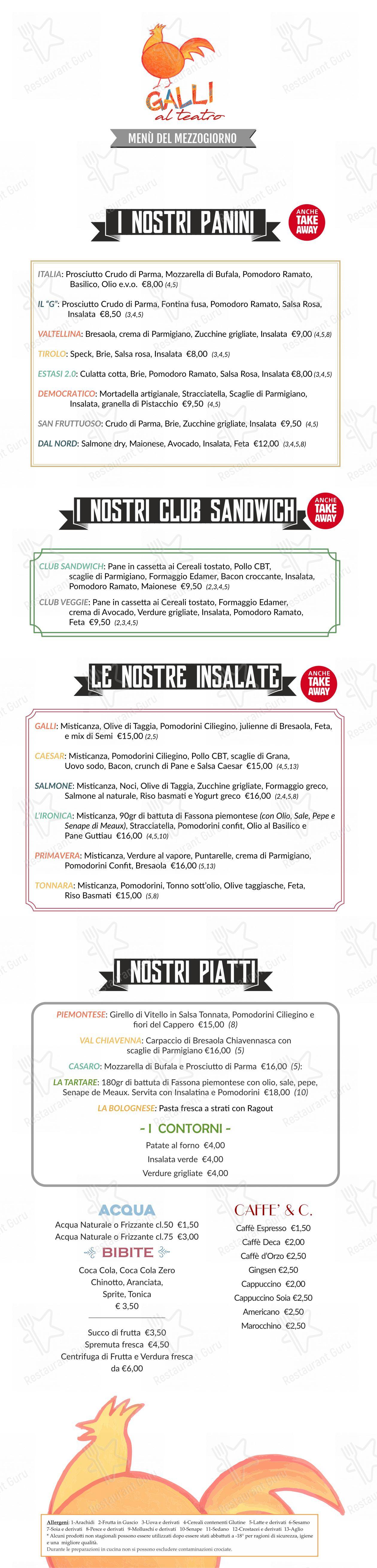 Galli in Saronno - Menu bar
