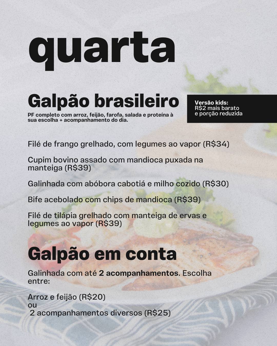 Galpão Restaurante cardápio