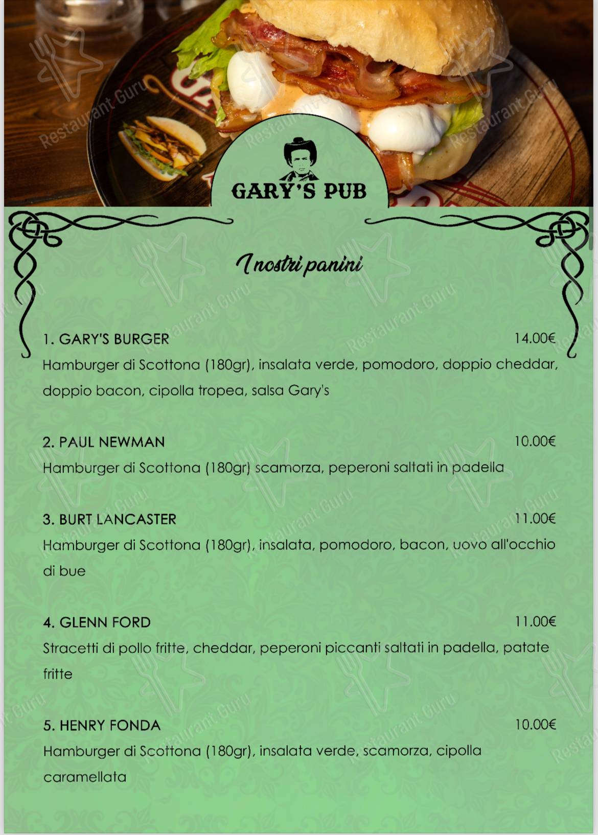 Menu di Gary’s Pub Braceria - pasti e bevande