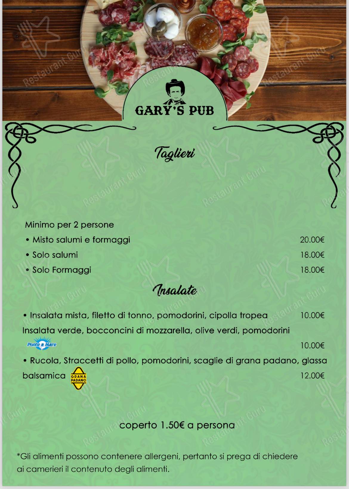 Menu per Gary’s Pub Braceria ristorante