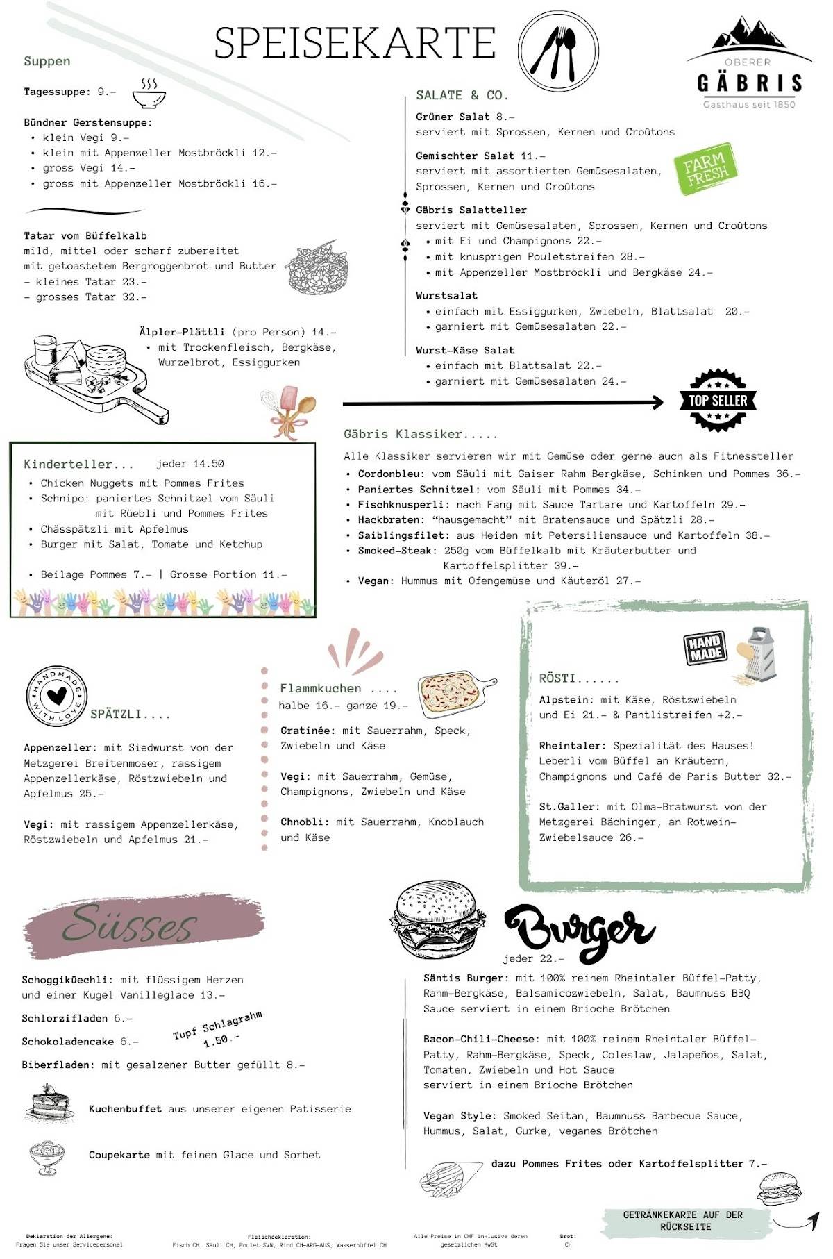 Menu di Gasthaus Oberer Gäbris 