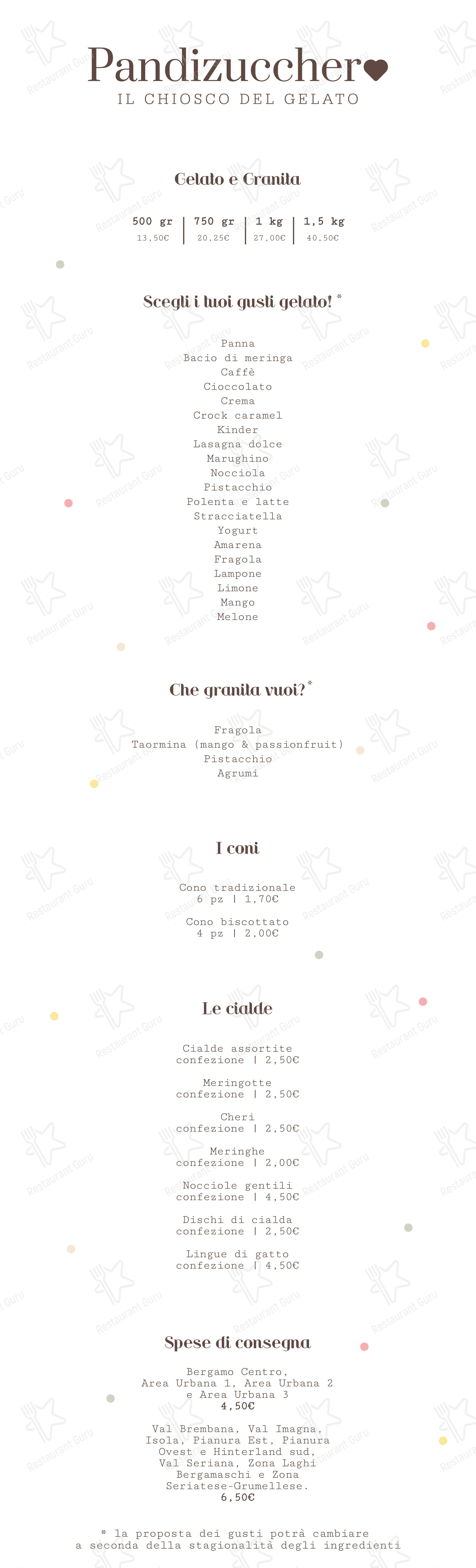 Menu per Gelateria Pandizucchero