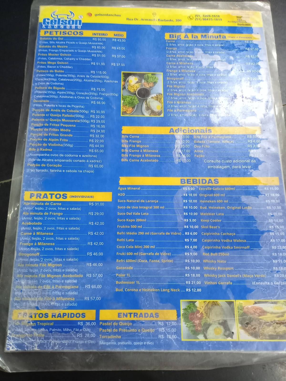 Gelson Lanches cardápio