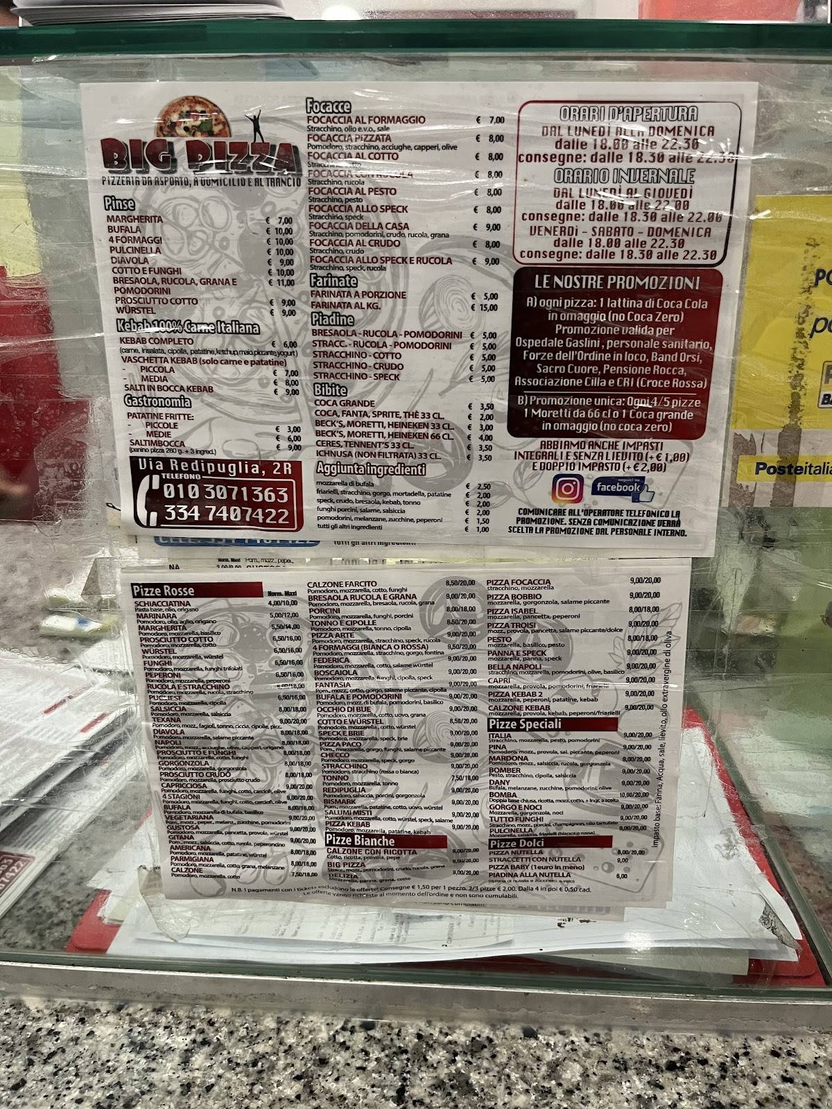 Menu di Big pizza 