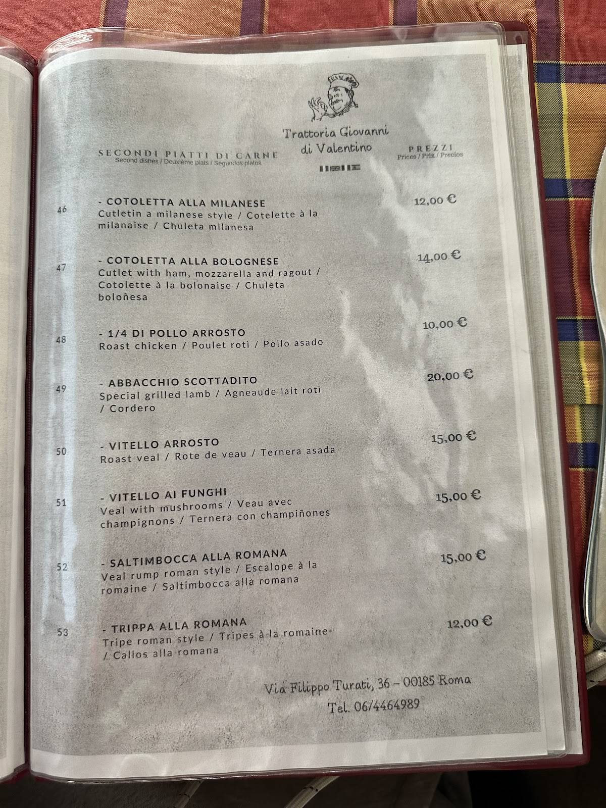 Menu di Trattoria Giovanni di Valentino 