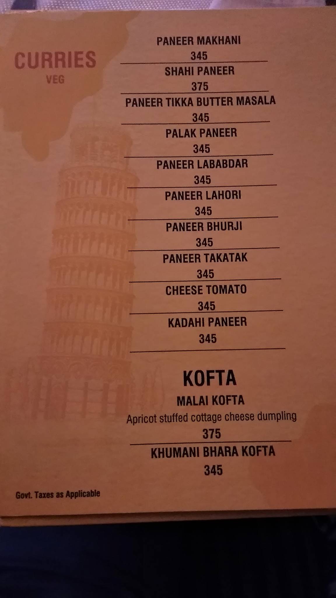 Ghazal Restaurant menu