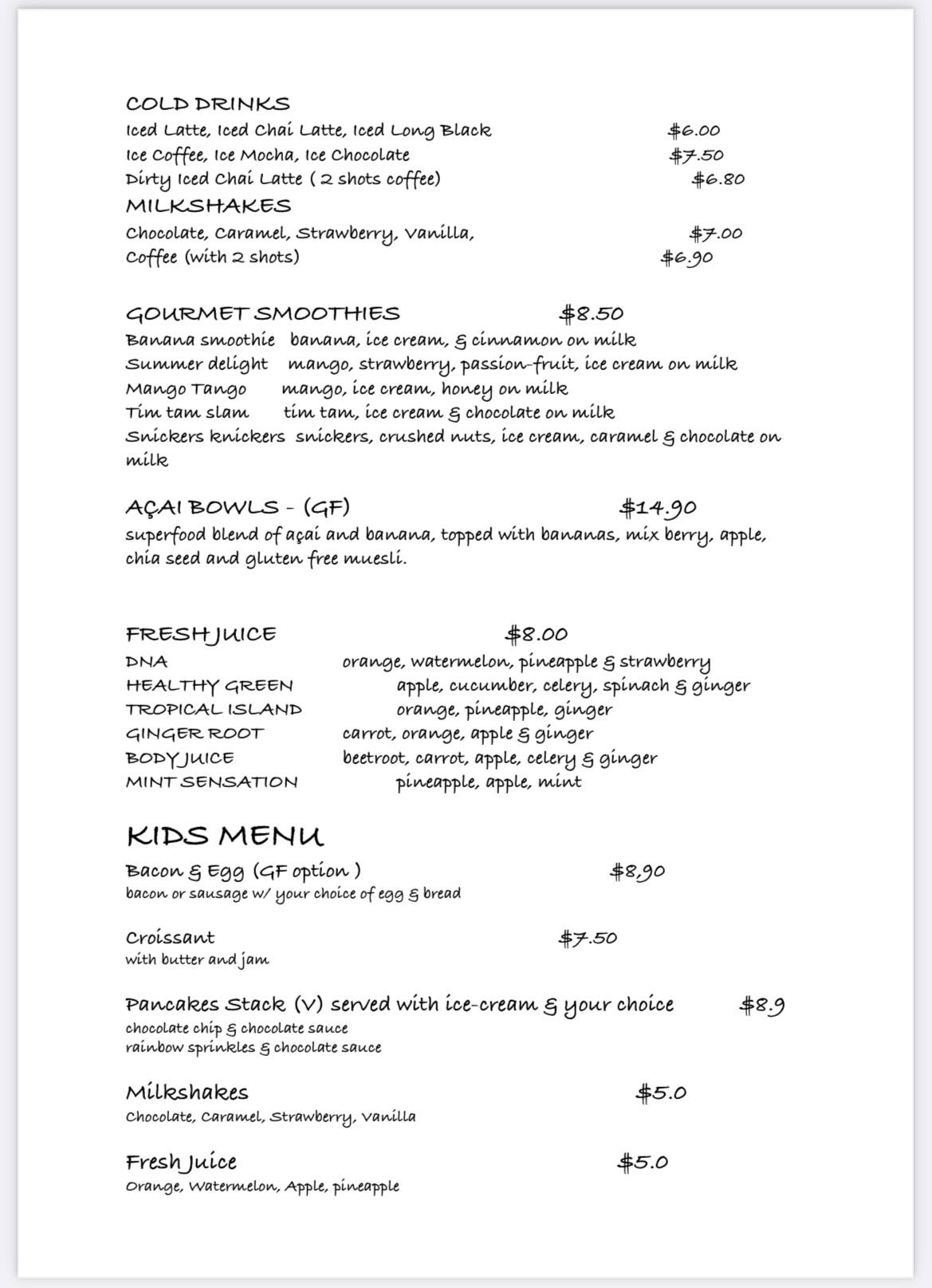 Menu at Ginger Root Cafe, Tweed Heads South, Shop126