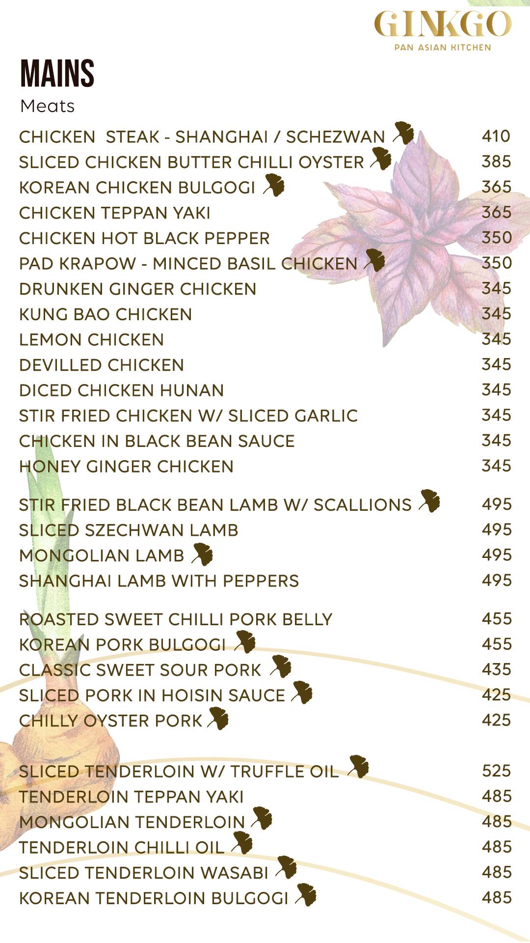 Ginkgo - Pan Asian Kitchen menu