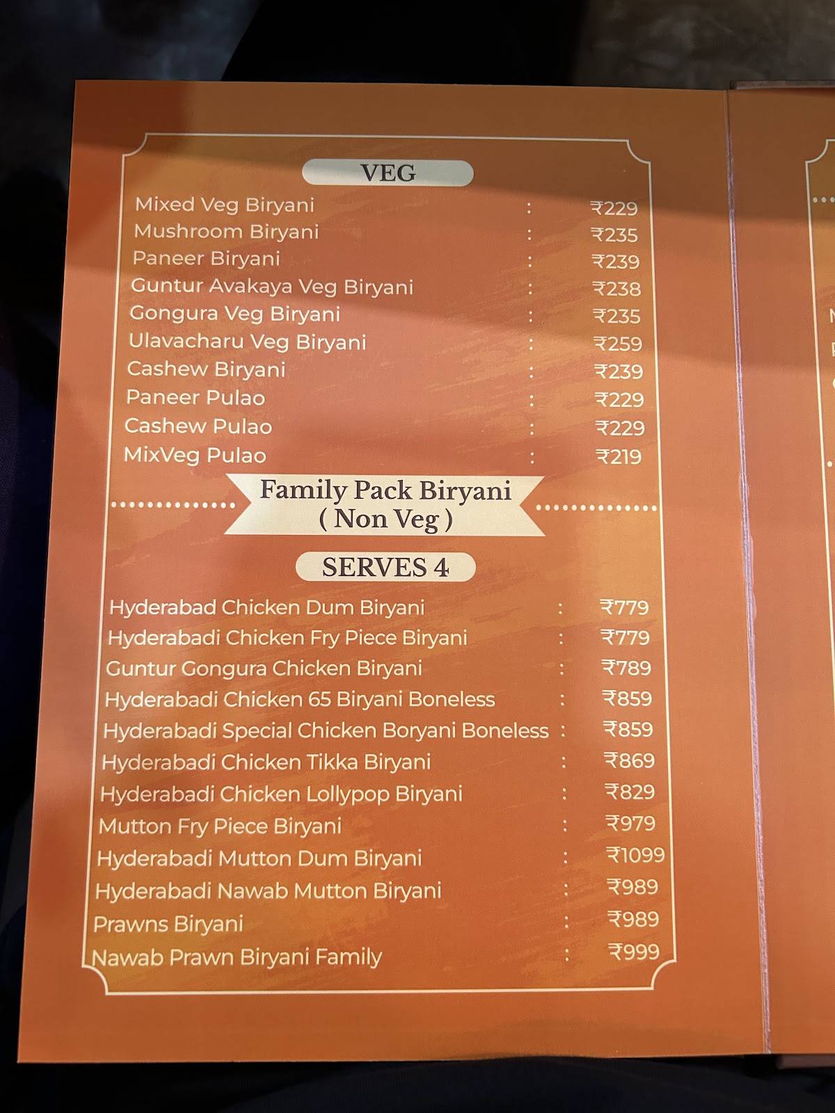 Golcondas Restaurant menu