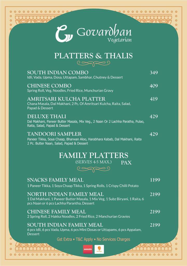 Govardhan Vegetarian menu