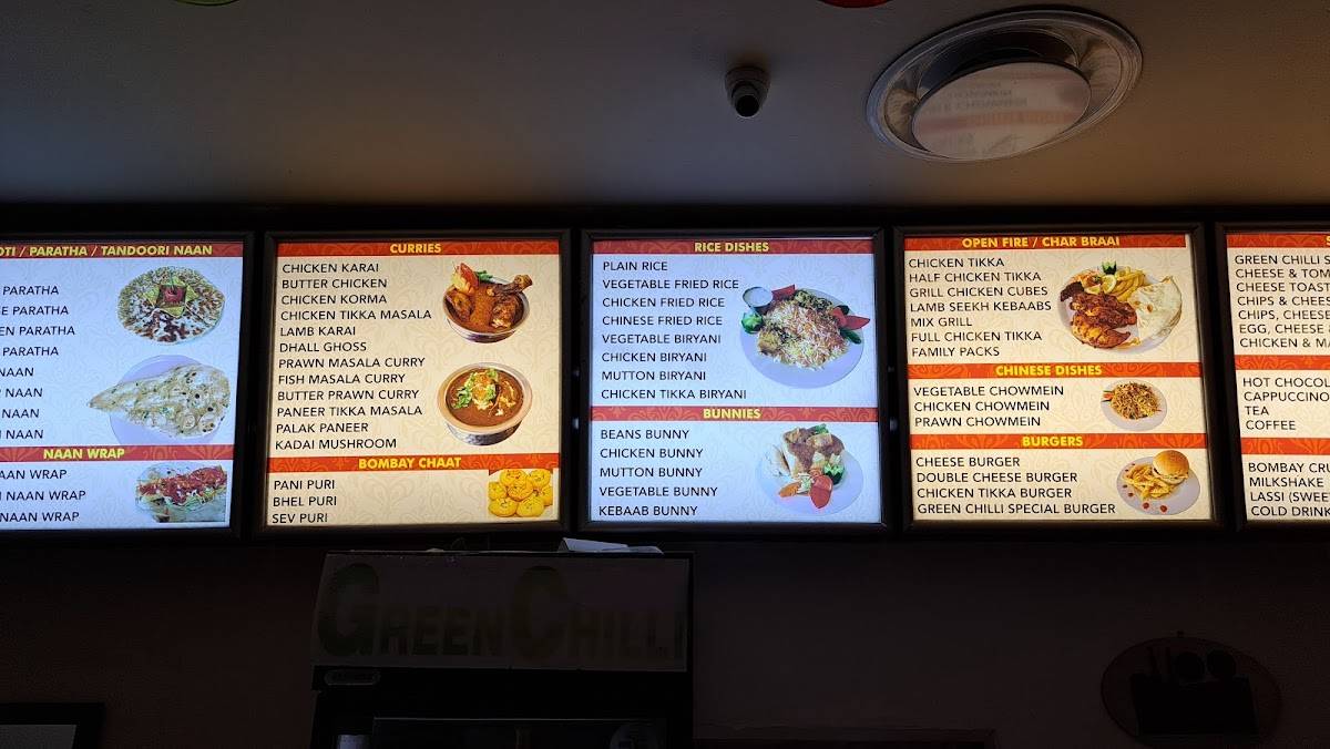 Menu at Green Chilli restaurant, Mount