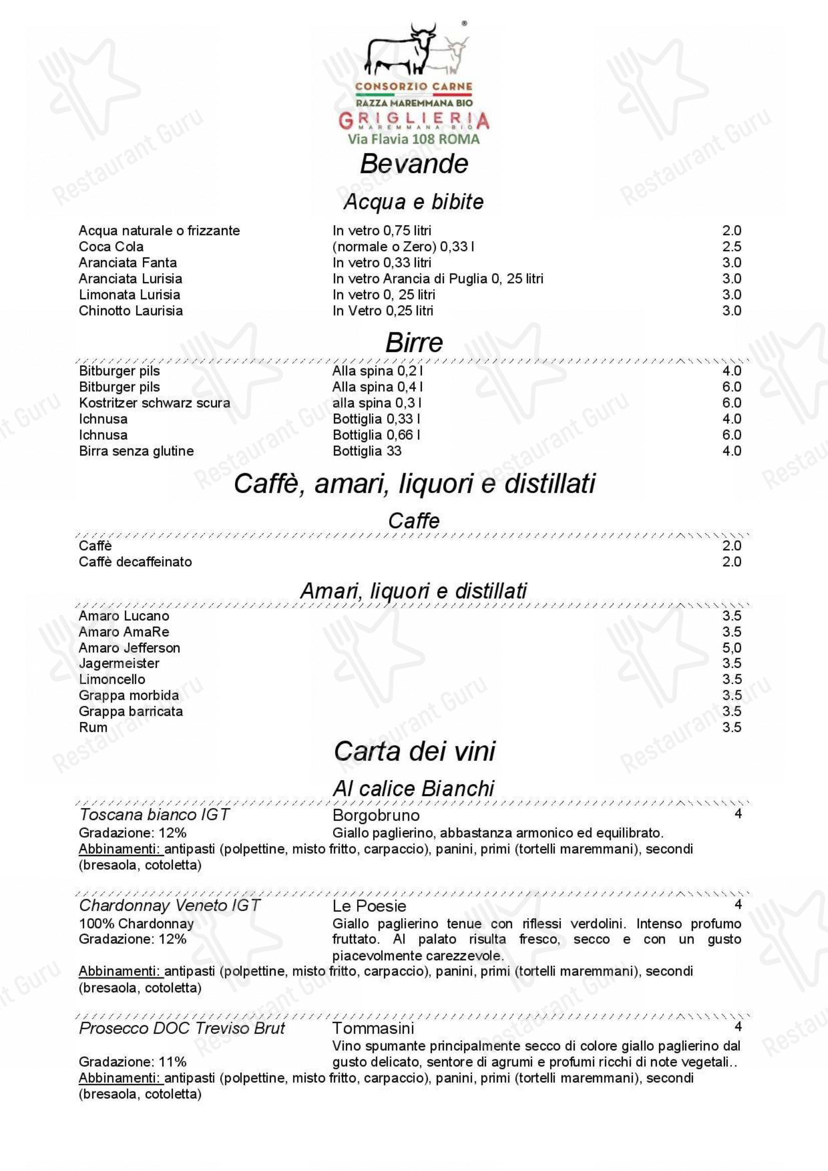 Menu di Griglieria Maremmana BIO - Menu bar