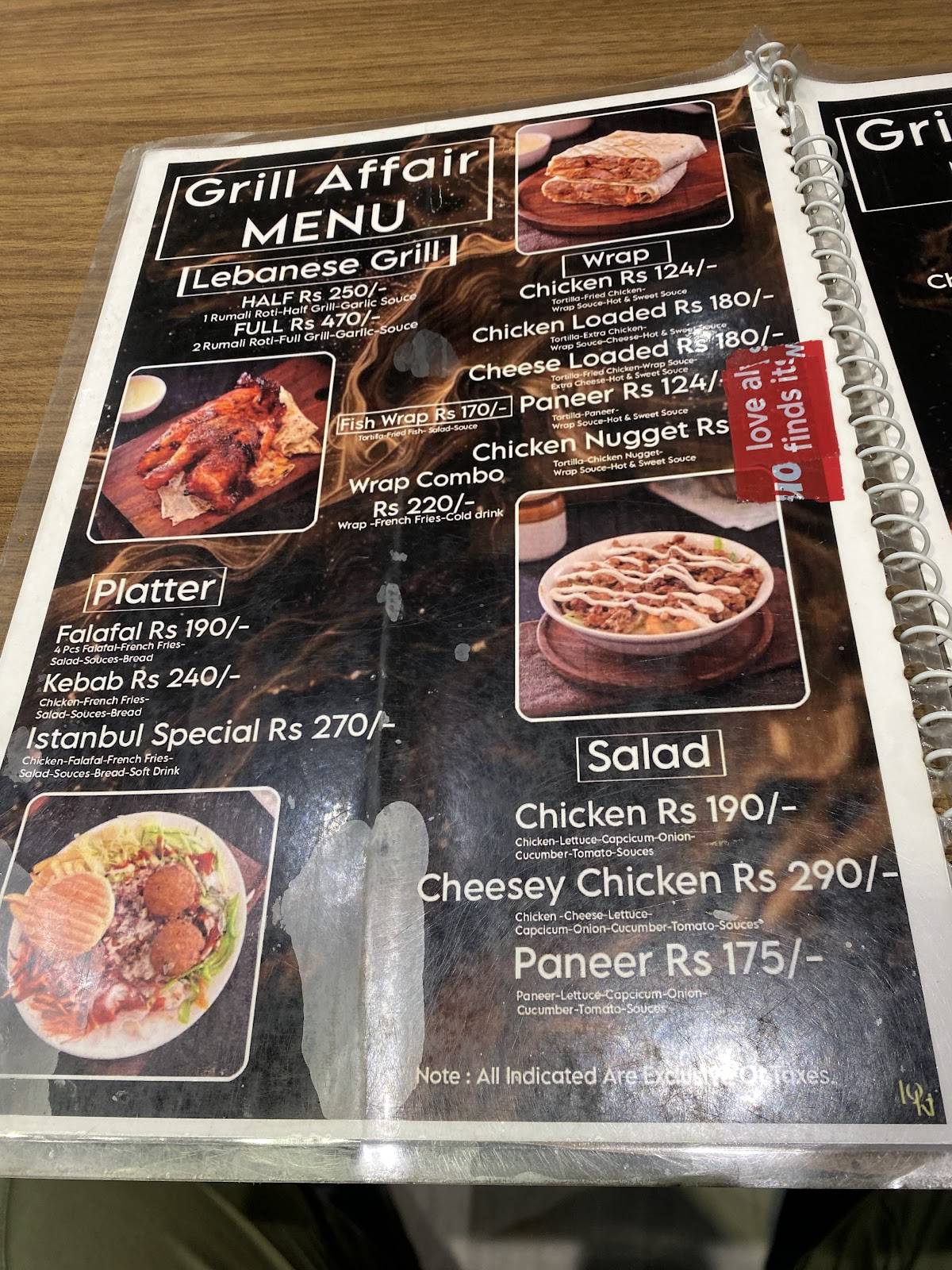 Grill Affair Jubilee hills menu