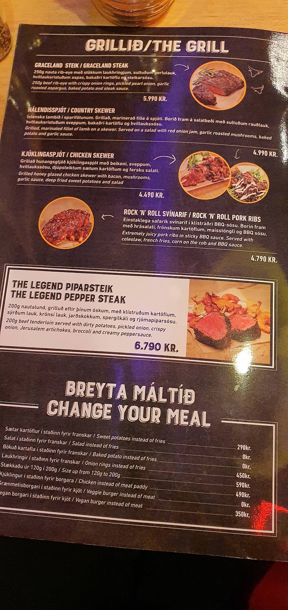 Menu de Grillhúsið á Sprengisandi