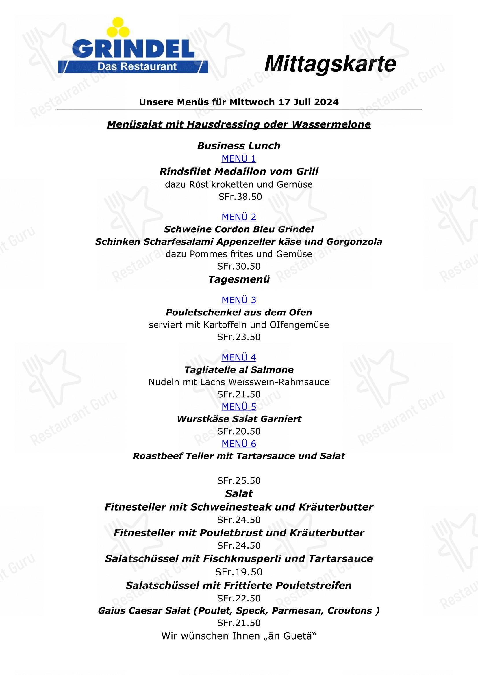 Menu di Grindel - Das Restaurant - Menu