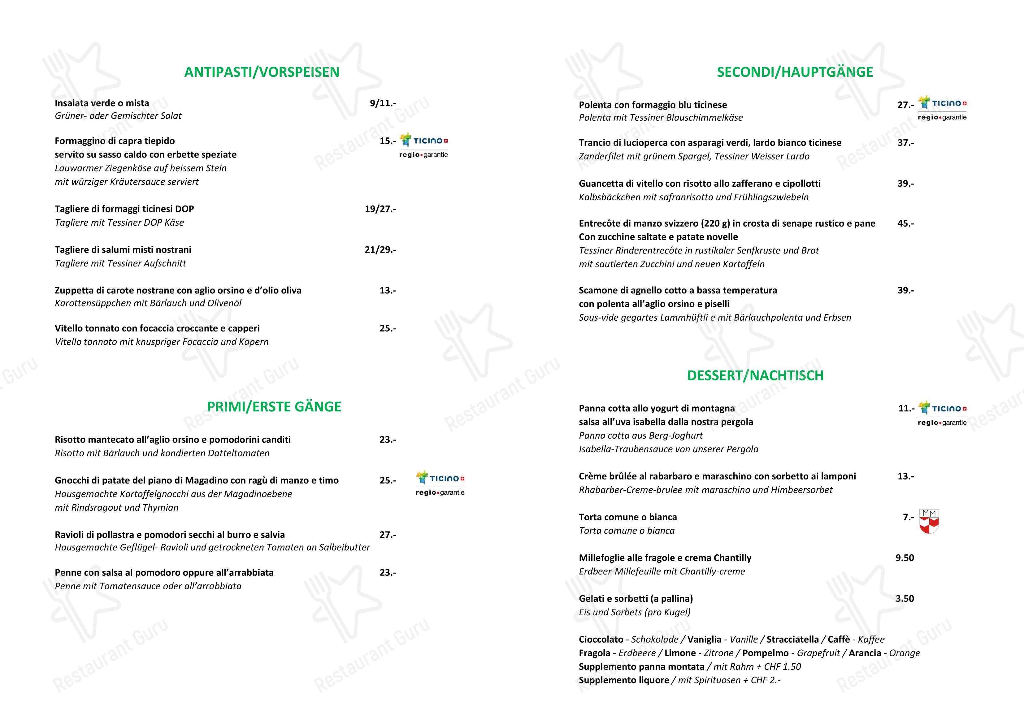 Menu bar per Grotto San Michele ristorante