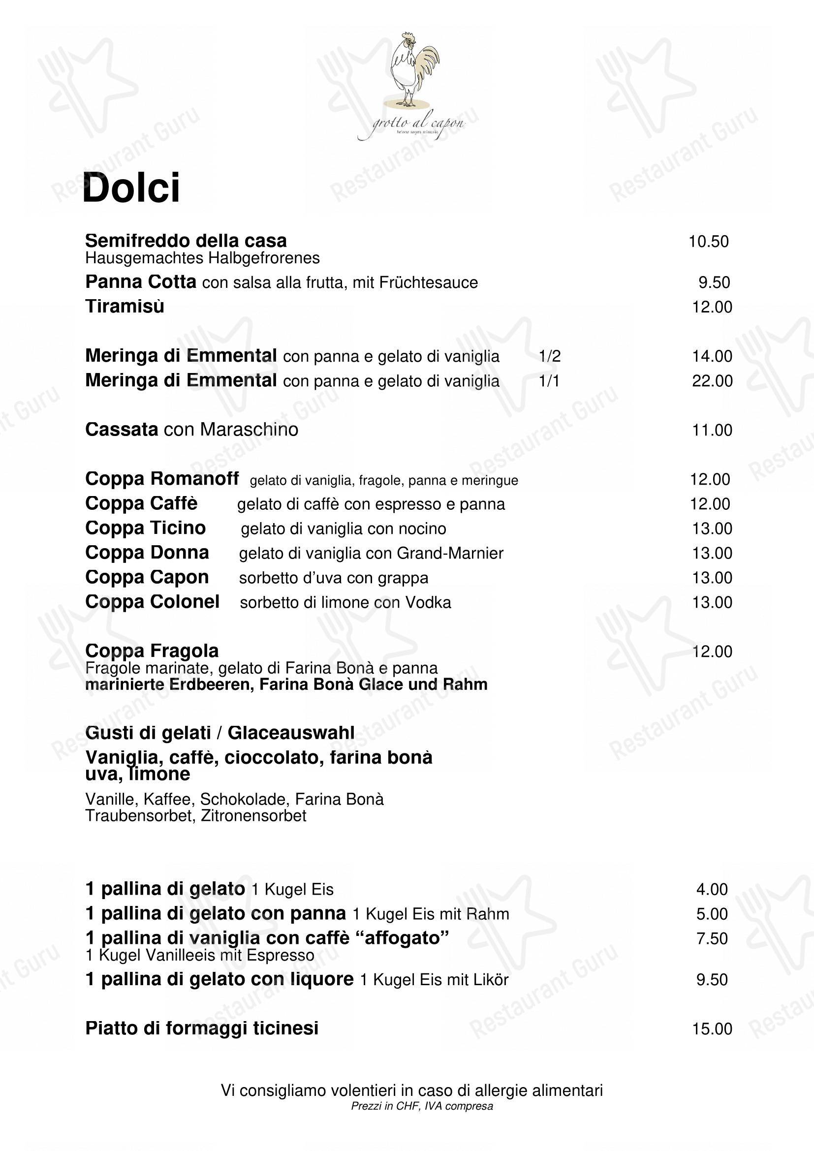 Menu bar per Grotto al Capon, Brione sopra Minusio in Brione sopra Minusio