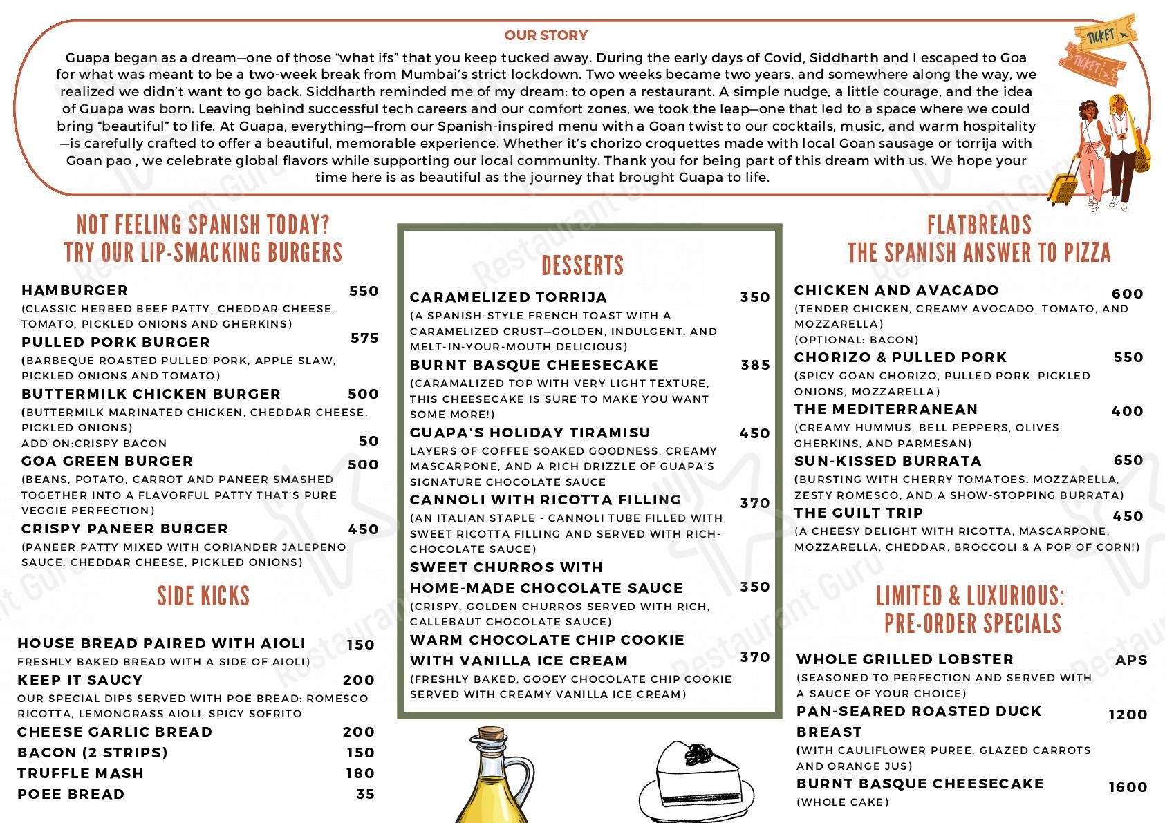 Guapa menu - dishes and beverages