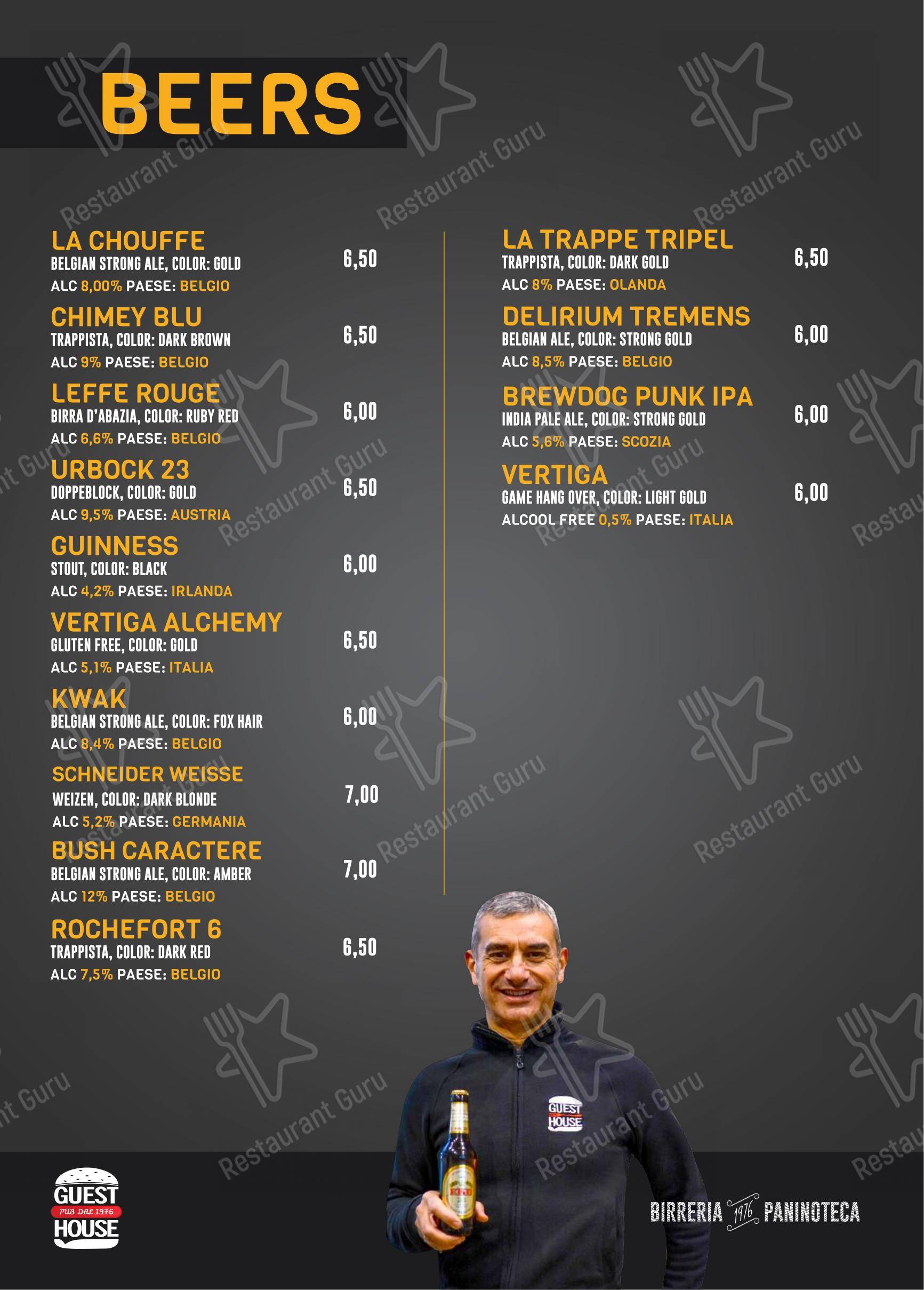 Menu pour Guest House Pub - Menu bar