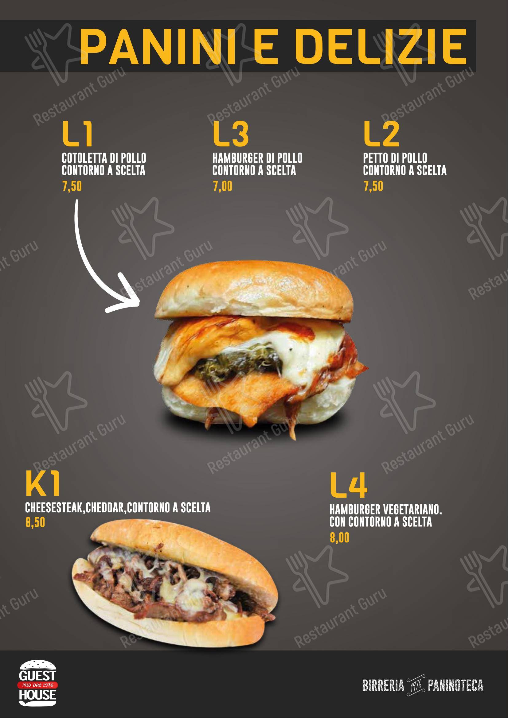 Menu pour Guest House Pub - Menu